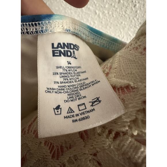 EUC Lands End Swimsuit Sz 14 Tankini Top & Swim Skirt Set Blue Tie Dye Stripe - Picture 9 of 11